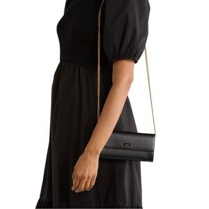 NWT Kate Spade Katy Black Leather Flap Continental Wallet Crossbody $248 Retail